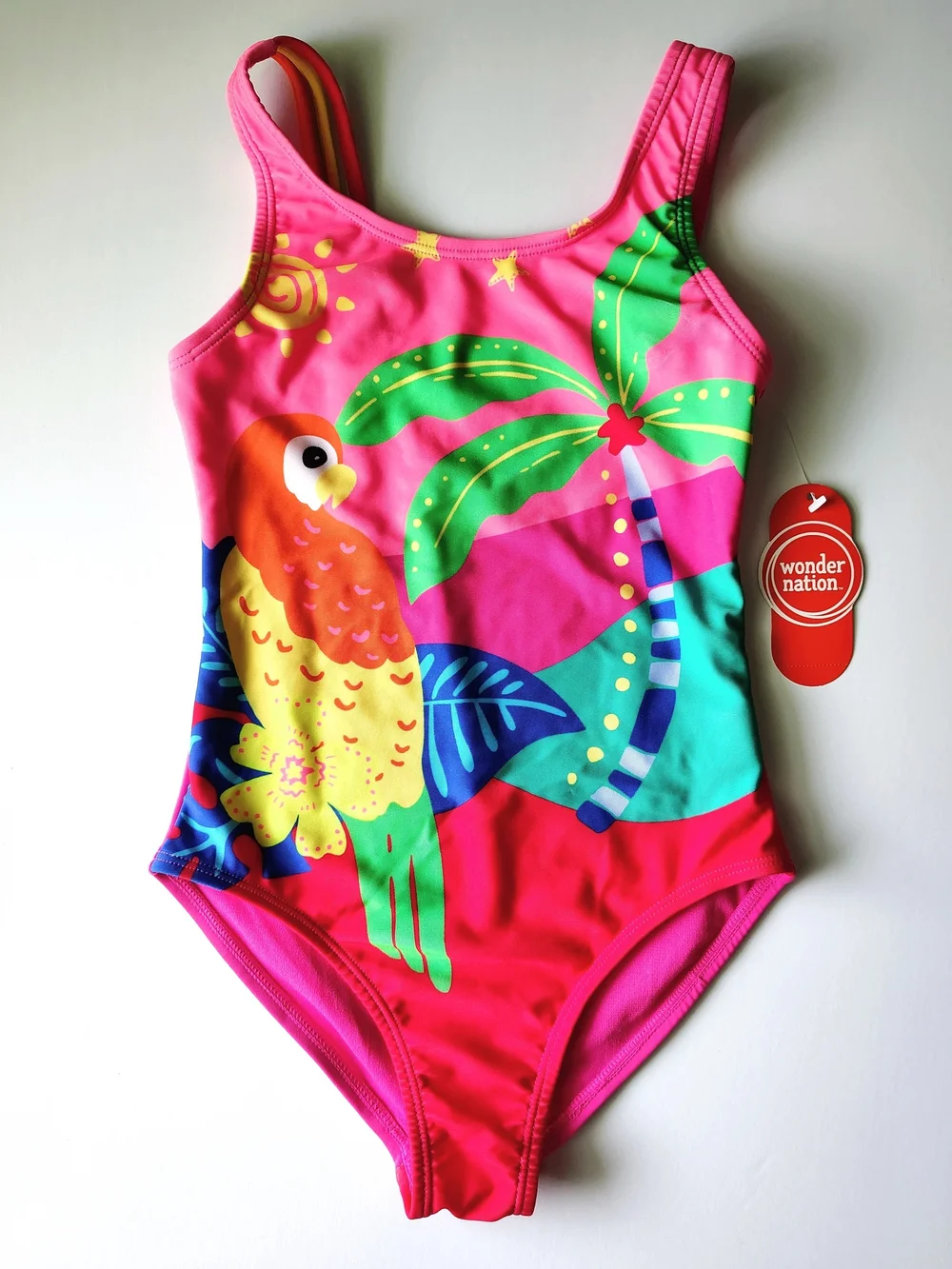 Wonder Nation Girls Tropical Parrot One-Piece Swimsuit (Size M 8) NWT
